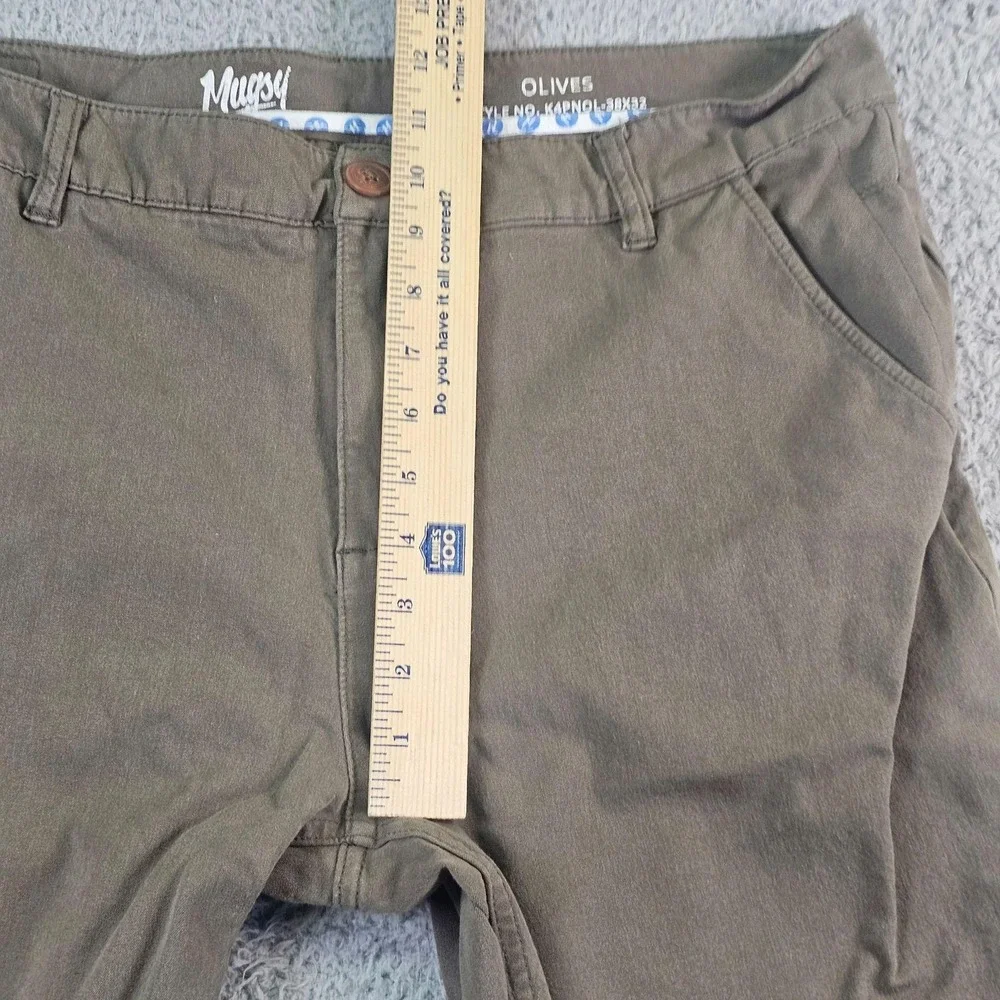 Mugsy Pants Mens 38x32 Green Olives Chino Stretch Denim Casual Office K4PNOL